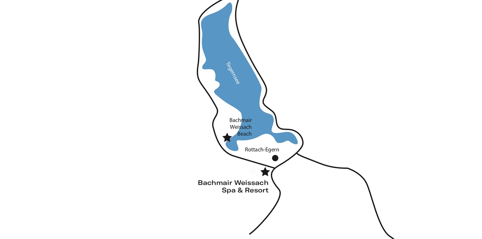 Lageplan des Tegernsees und des Bachmair Weissach Spa & Resort
